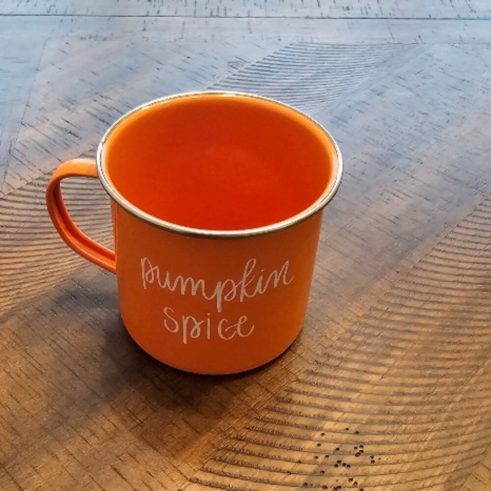 Pumpkin Spice Coffee Cup Mug Enamel Enamelware by Sweetwater